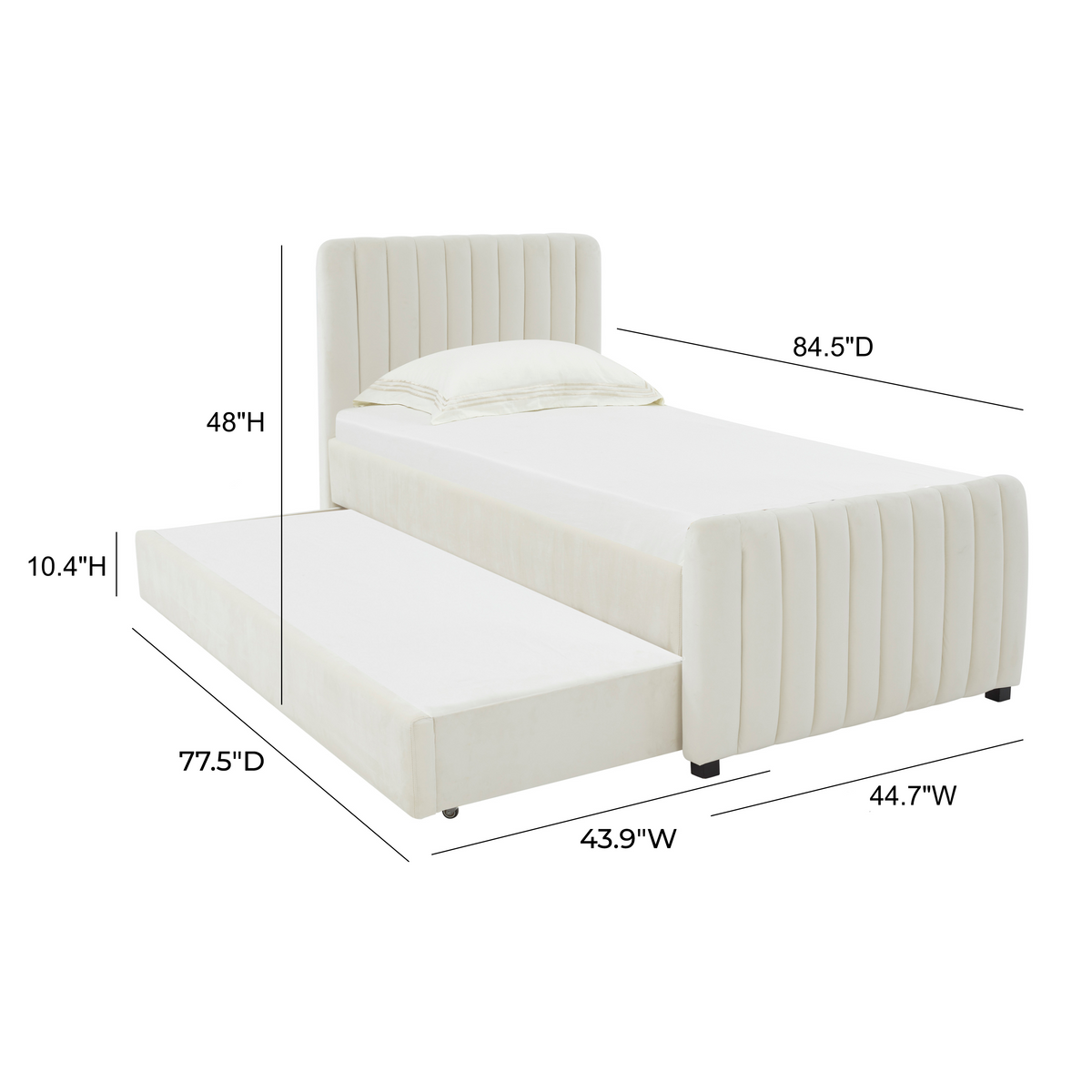 Angela Cream Performance Velvet Trundle Bed in Twin by TOV Furniture – photo 8 of 8
