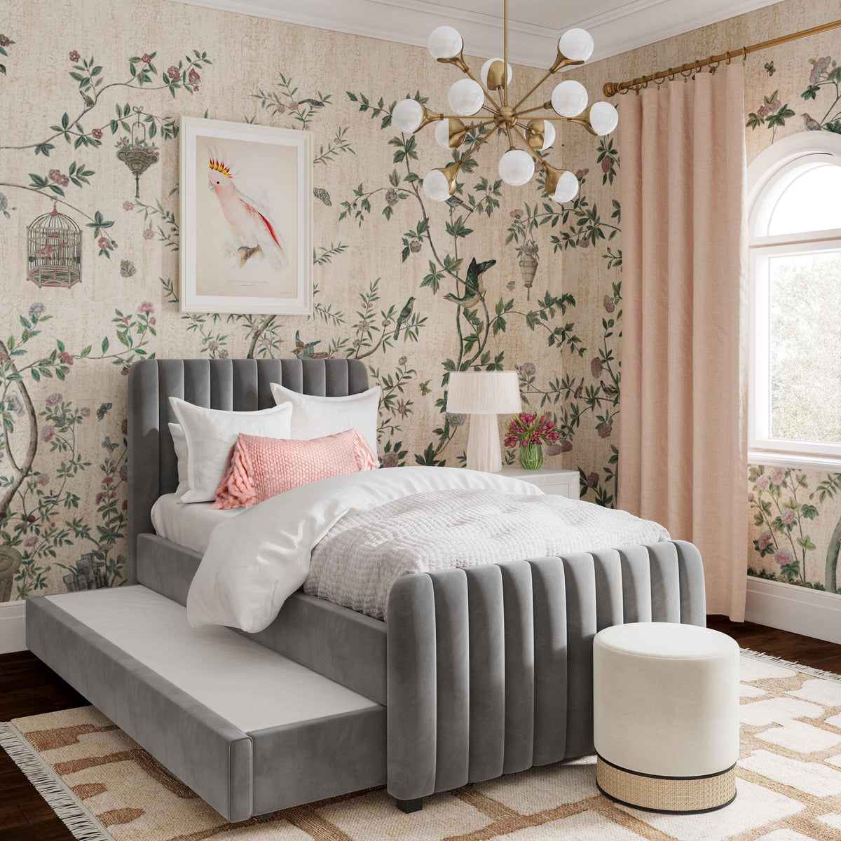 Angela Grey Performance Velvet Trundle Bed in Twin by TOV Furniture – photo 2 of 8