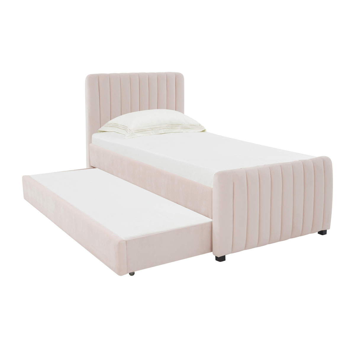 Angela Blush Performance Velvet Trundle Bed in Twin by TOV Furniture – photo 1 of 8