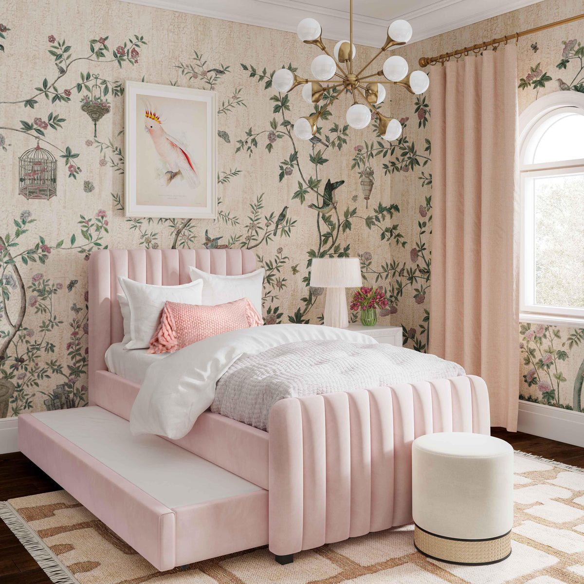 Angela Blush Performance Velvet Trundle Bed in Twin by TOV Furniture – photo 2 of 8