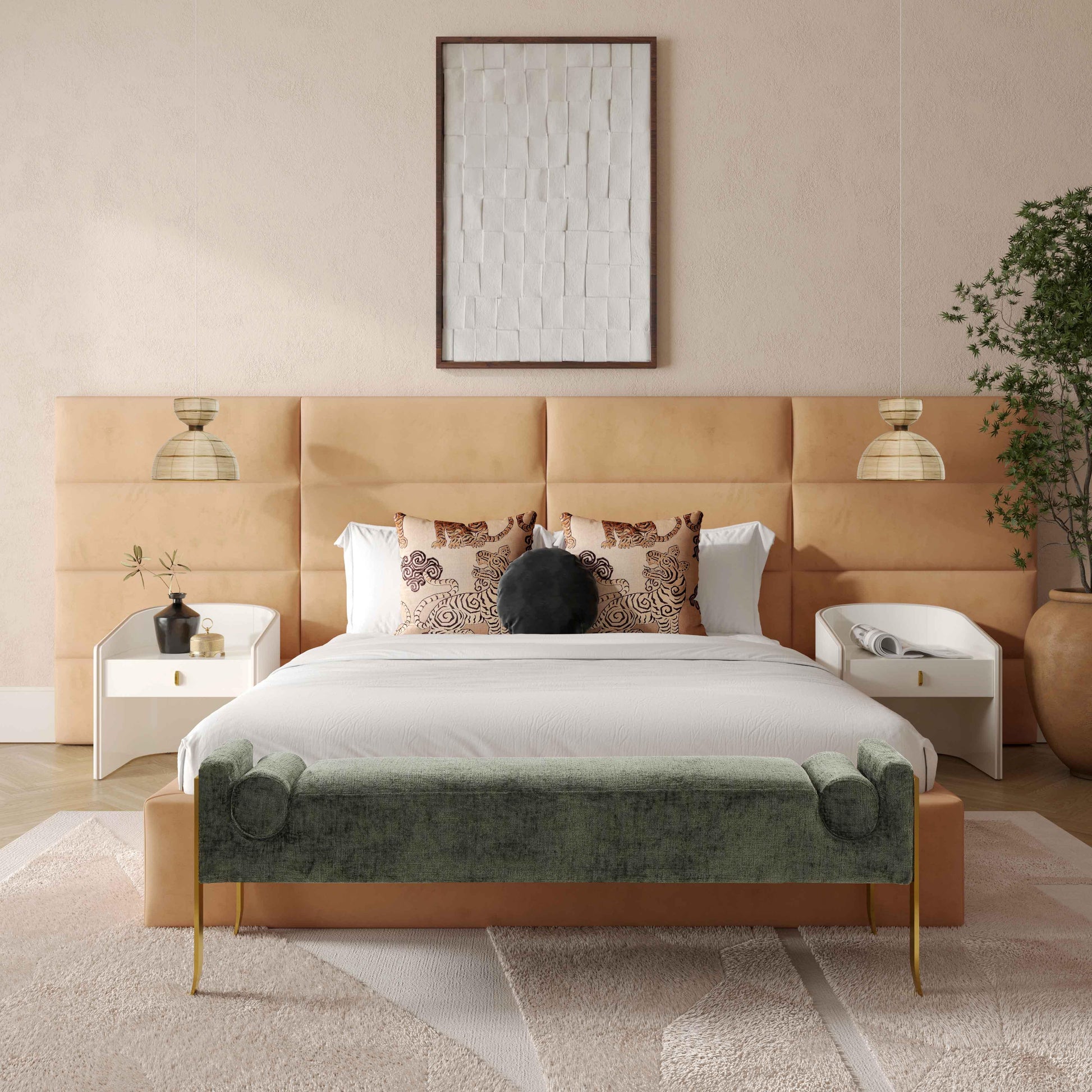 Eliana Performance Velvet Headboard Wings Honey King Bed - ON FINAL SALE by Tov Furniture