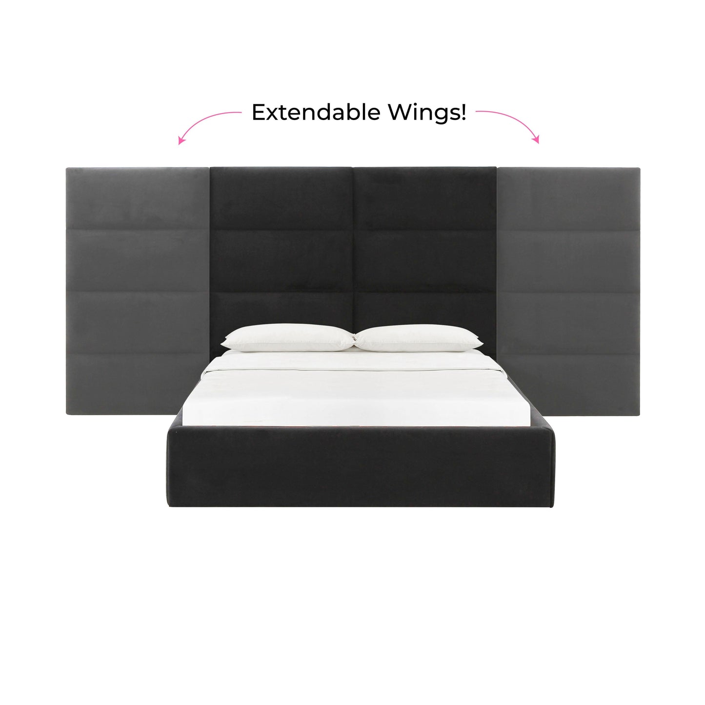 Eliana Performance Velvet Headboard Wings Black King Bed by Tov Furniture