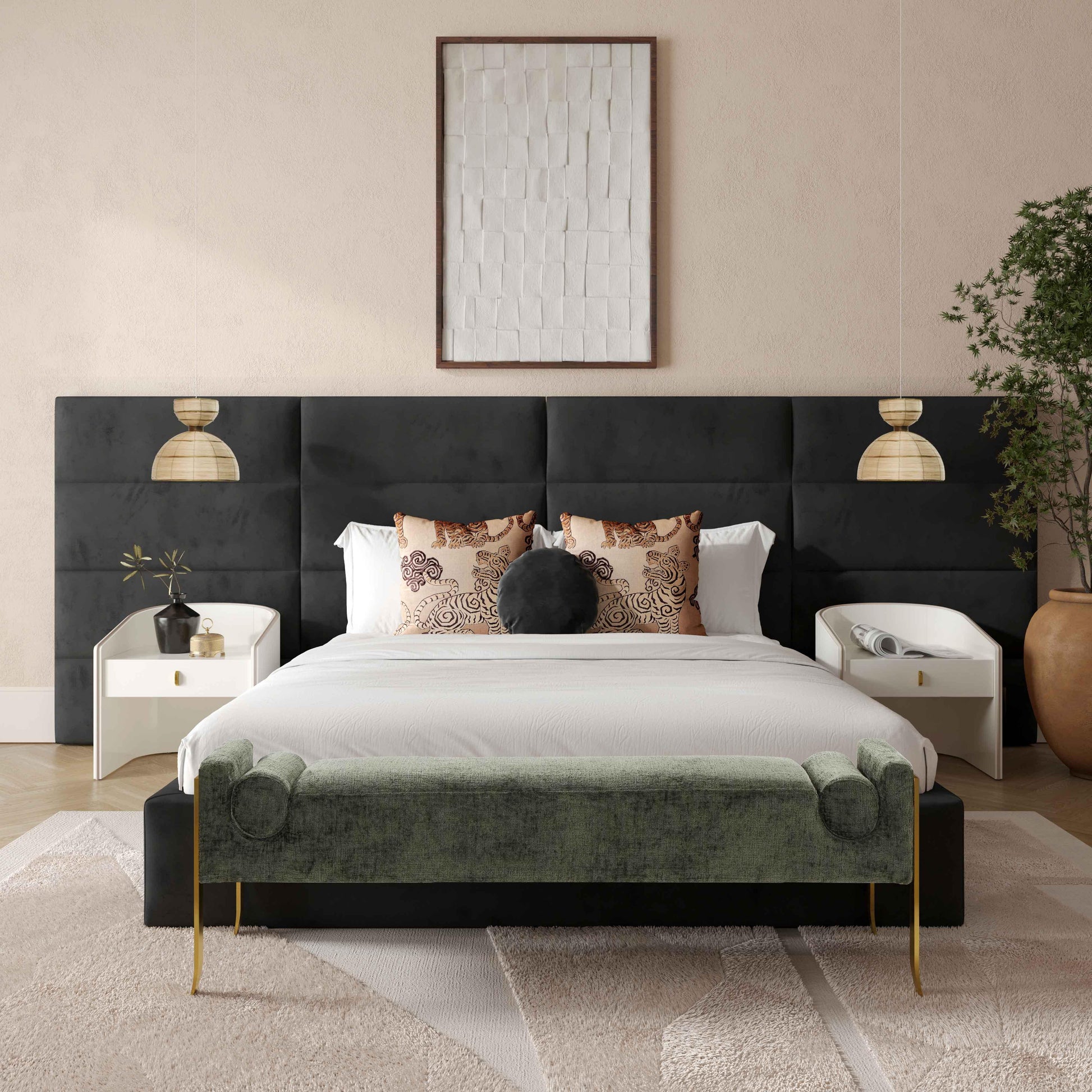 Eliana Performance Velvet Headboard Wings Black Queen Bed by Tov Furniture