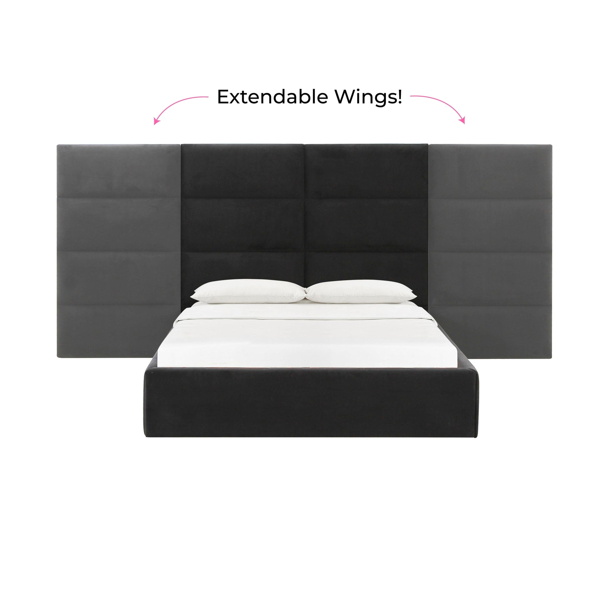 Eliana Performance Velvet Headboard Wings Black Queen Bed by Tov Furniture