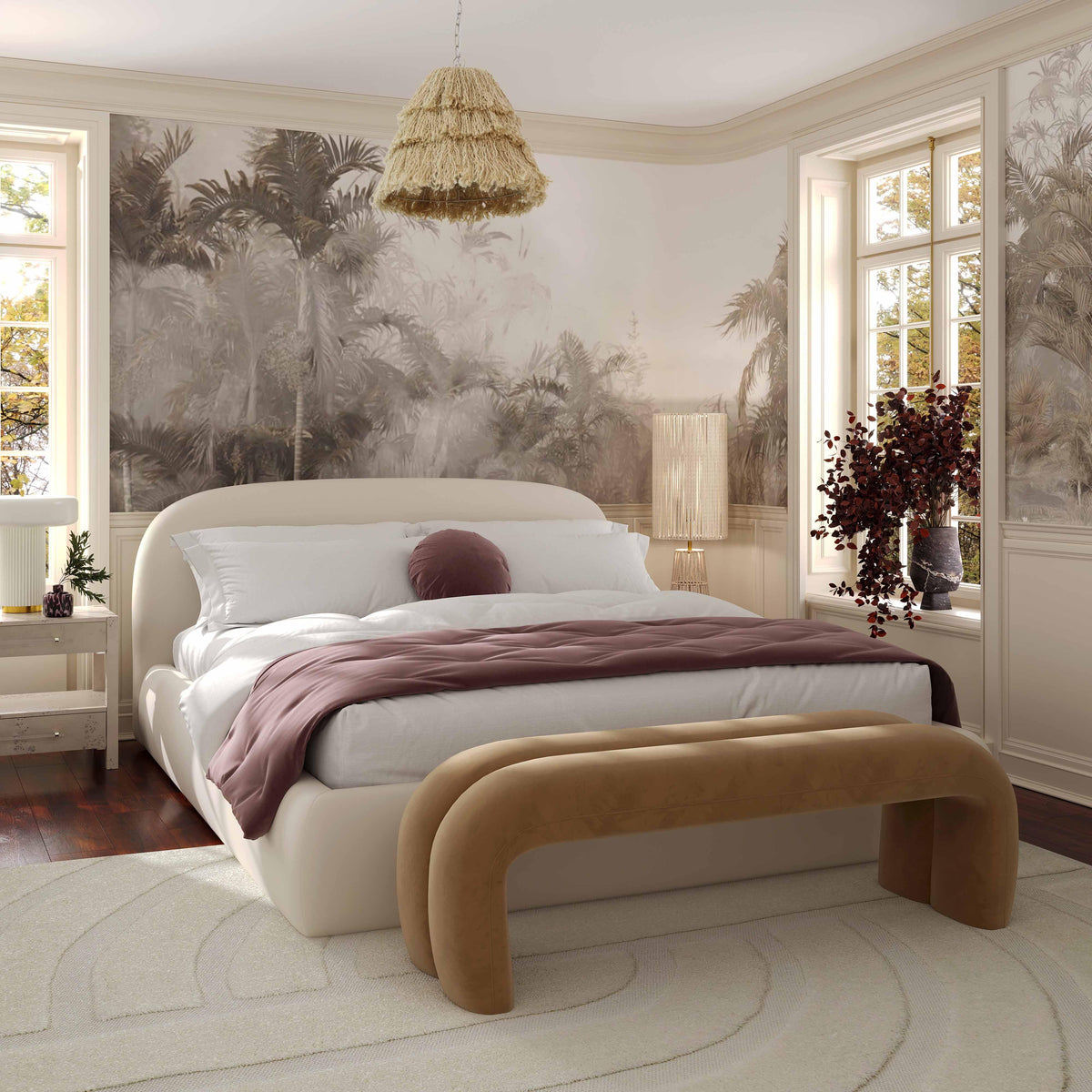 Bara Cream Textured Performance Velvet Bed by TOV Furniture – several sizes shown