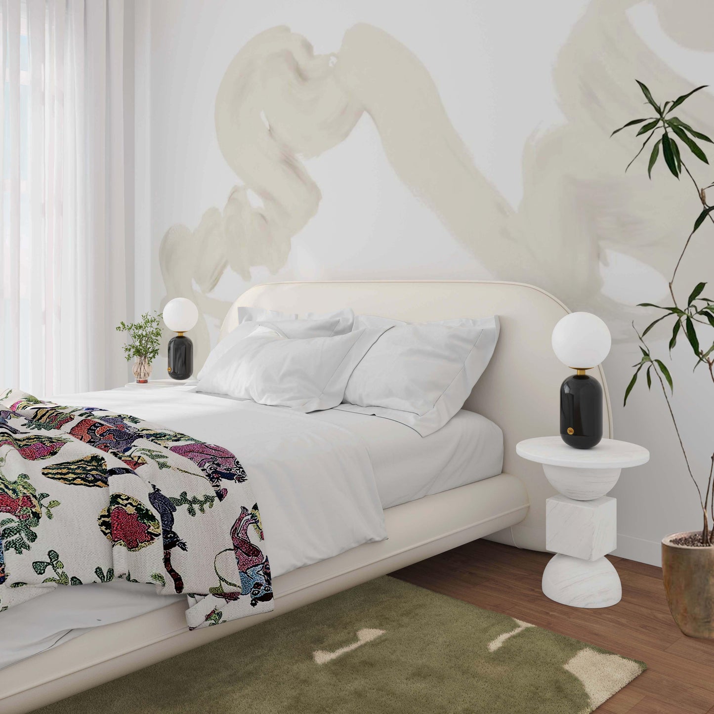 Ophelia Cream Faux Wool Bed by TOV B68946