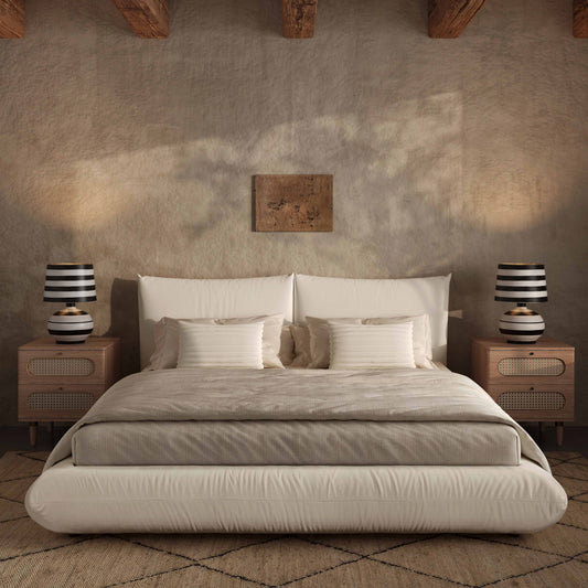 Romp Cream Upcycled Performance Linen Bed by TOV Furniture – several sizes shown