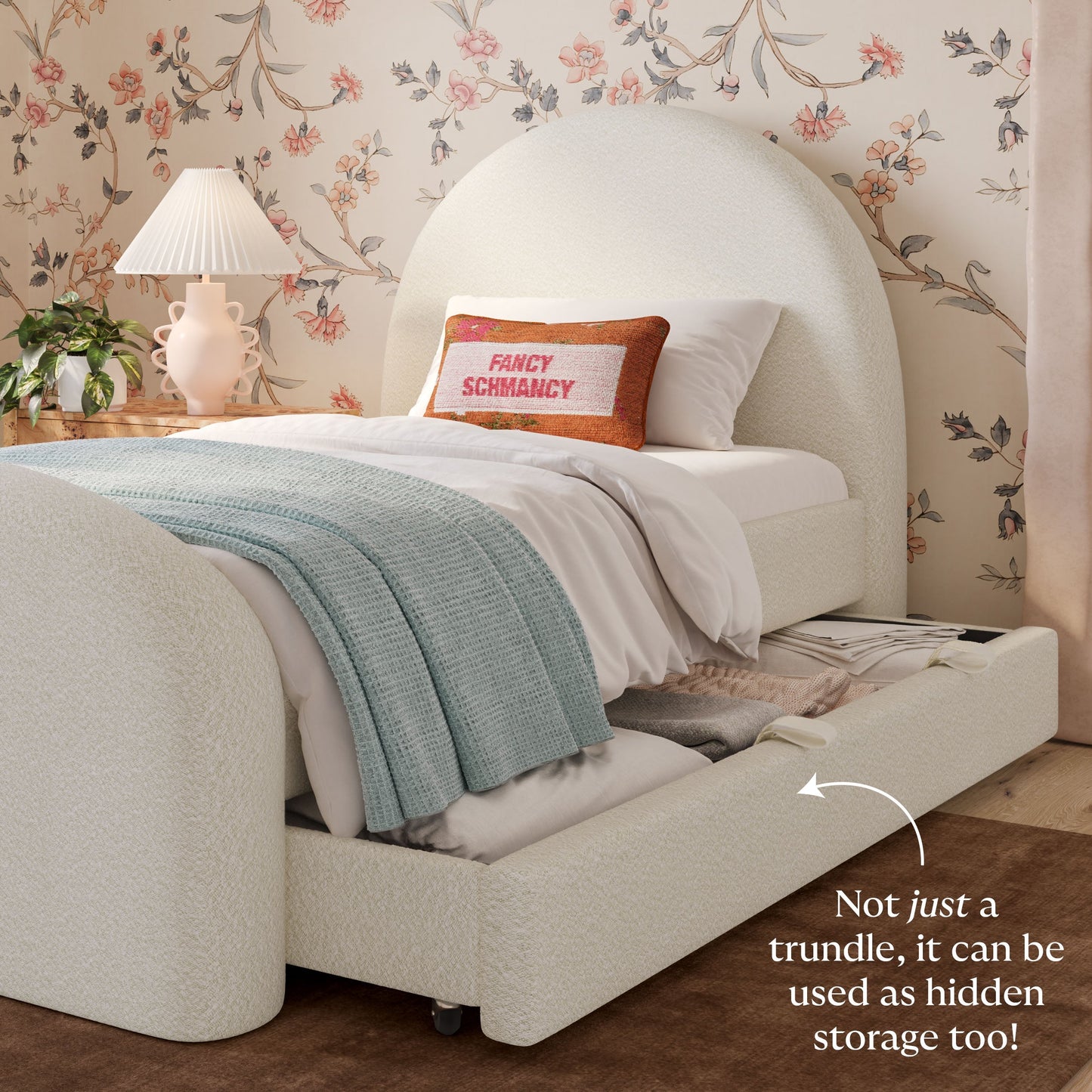 Moon Cream Boucle Twin Trundle Bed by TOV B69111