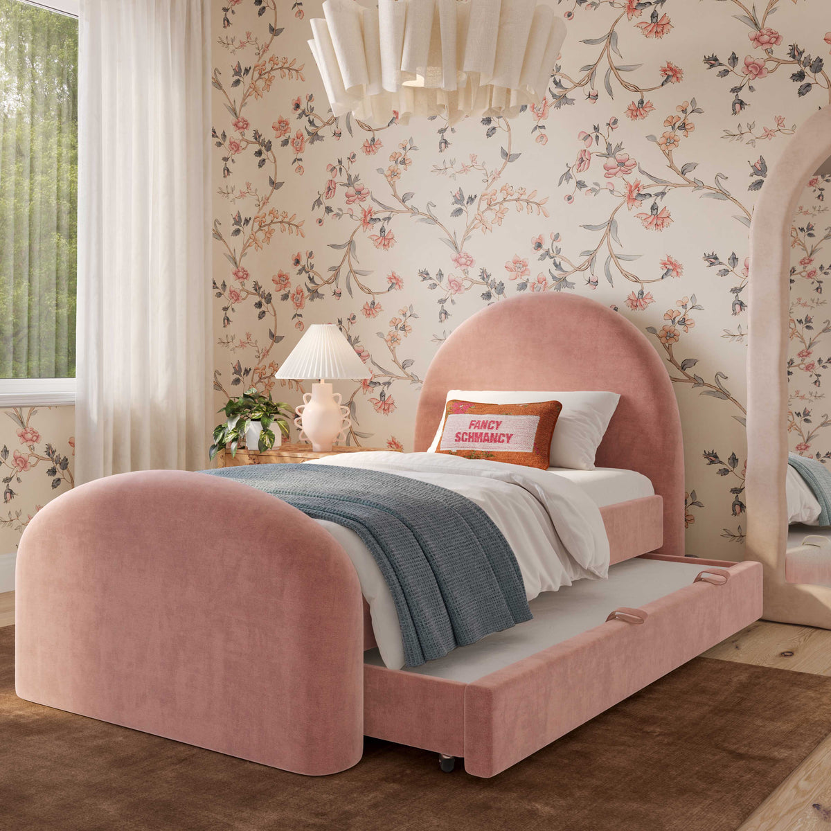 Moon Rose Upcycled Contract-Grade Chenille Twin Trundle Bed by TOV Furniture – photo 2 of 10
