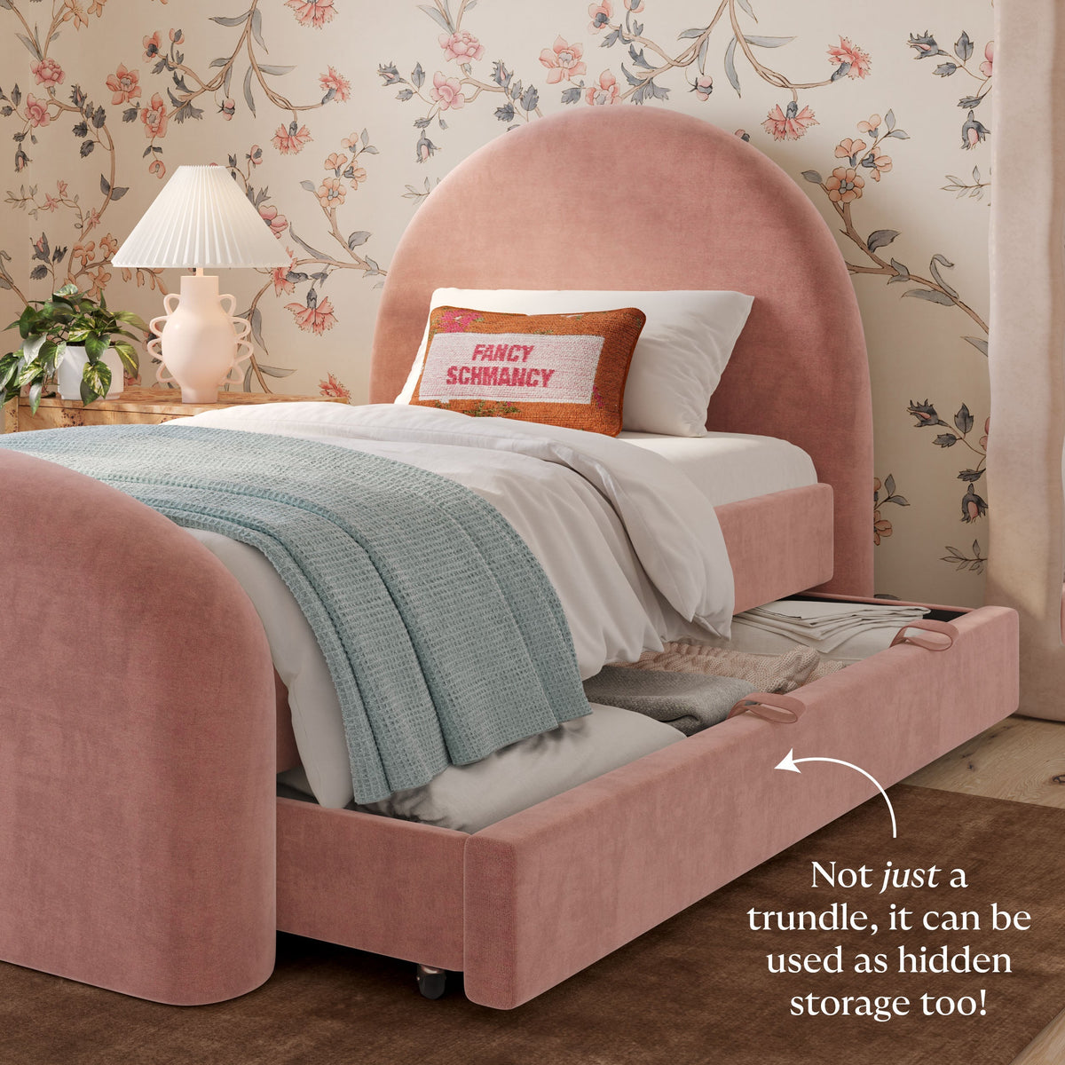 Moon Rose Upcycled Contract-Grade Chenille Twin Trundle Bed by TOV Furniture – photo 3 of 10