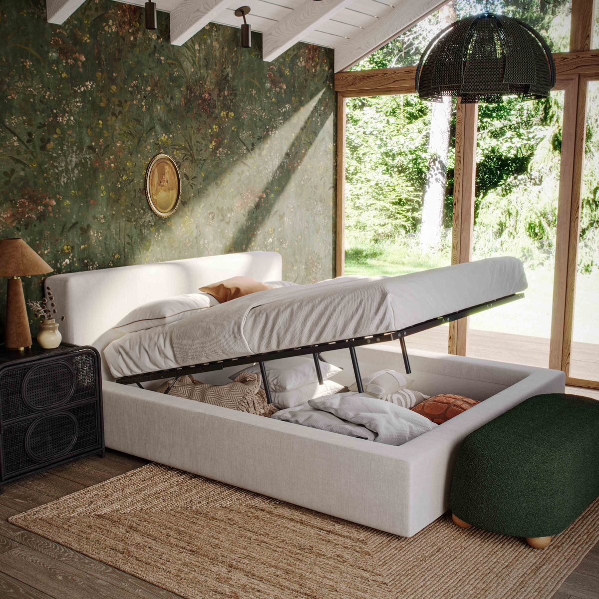 Meena Cream Upcycled Performance Linen Storage Queen Bed by TOV Furniture – photo 2 of 11
