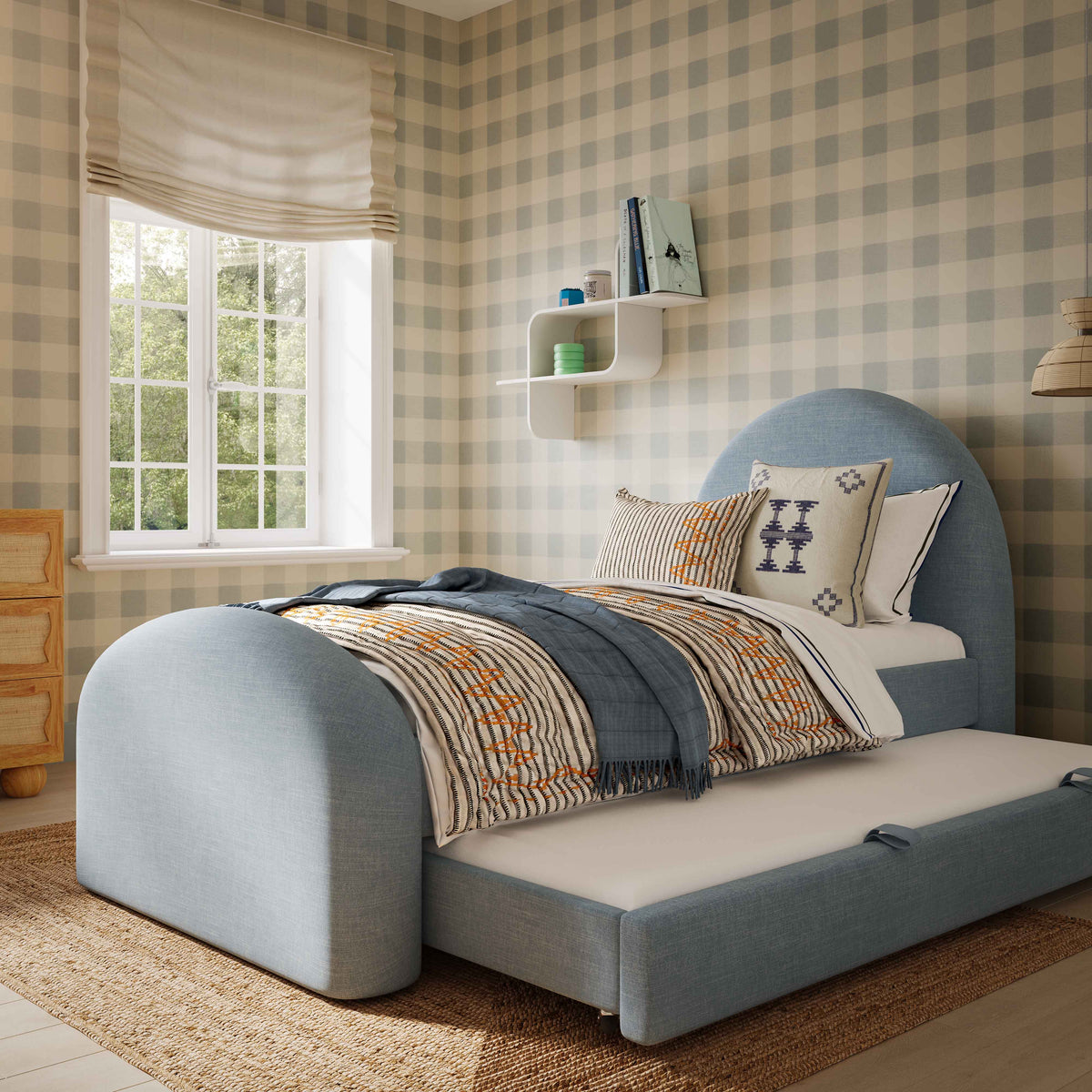 Moon Chambray Blue Performance Chenille Twin Trundle Bed by TOV Furniture – photo 2 of 10