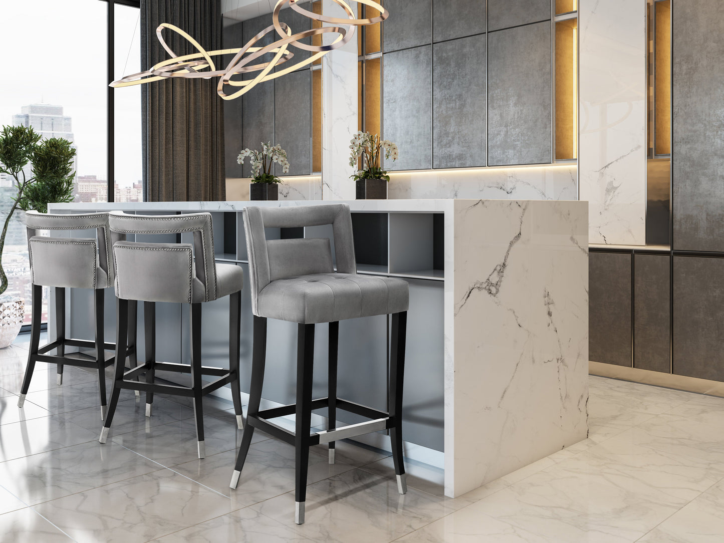 Hart Performance Velvet Stool Grey Bar Height by Tov Furniture