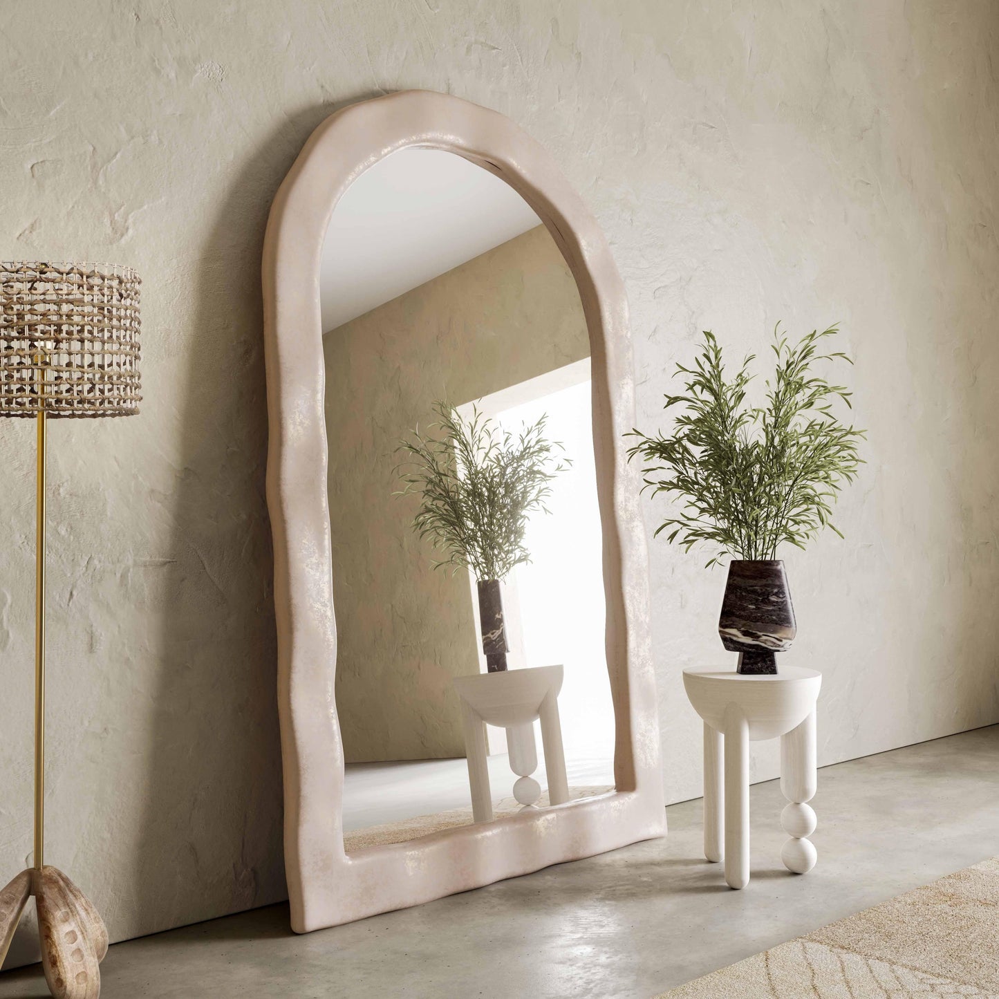 Kaia 48"X79" Cream Textured Floor Mirror Cream by Tov Furniture