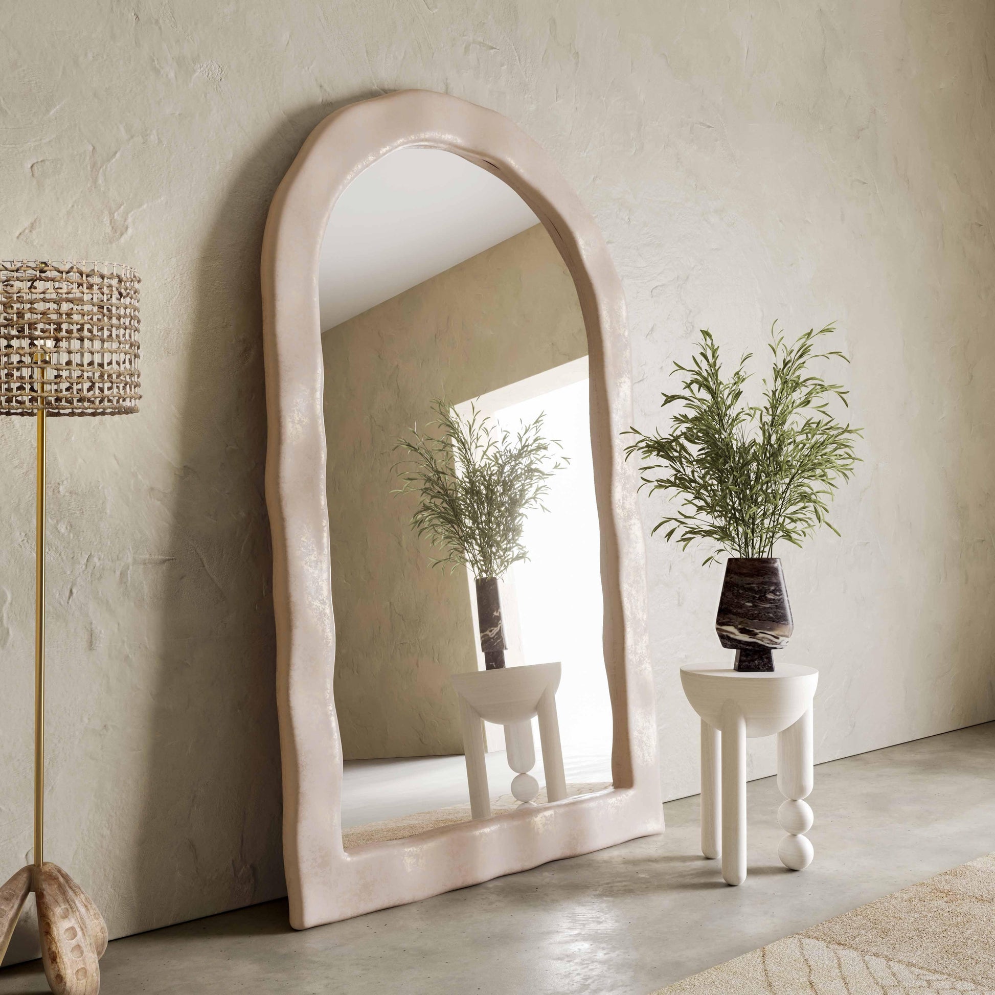 Kaia 48"X79" Cream Textured Floor Mirror Cream by Tov Furniture