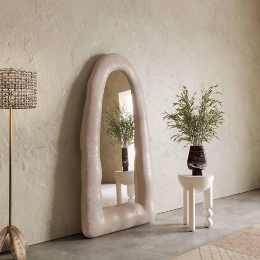 Kaia 32"X64" Cream Textured Small Floor Mirror by TOV Furniture – photo 2 of 7