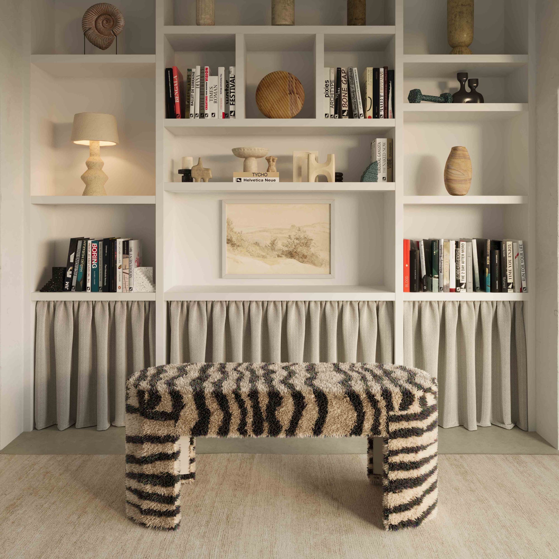 Zebra 39" Brown Striped Tufted Bench Brown - ON FINAL SALE by Tov Furniture