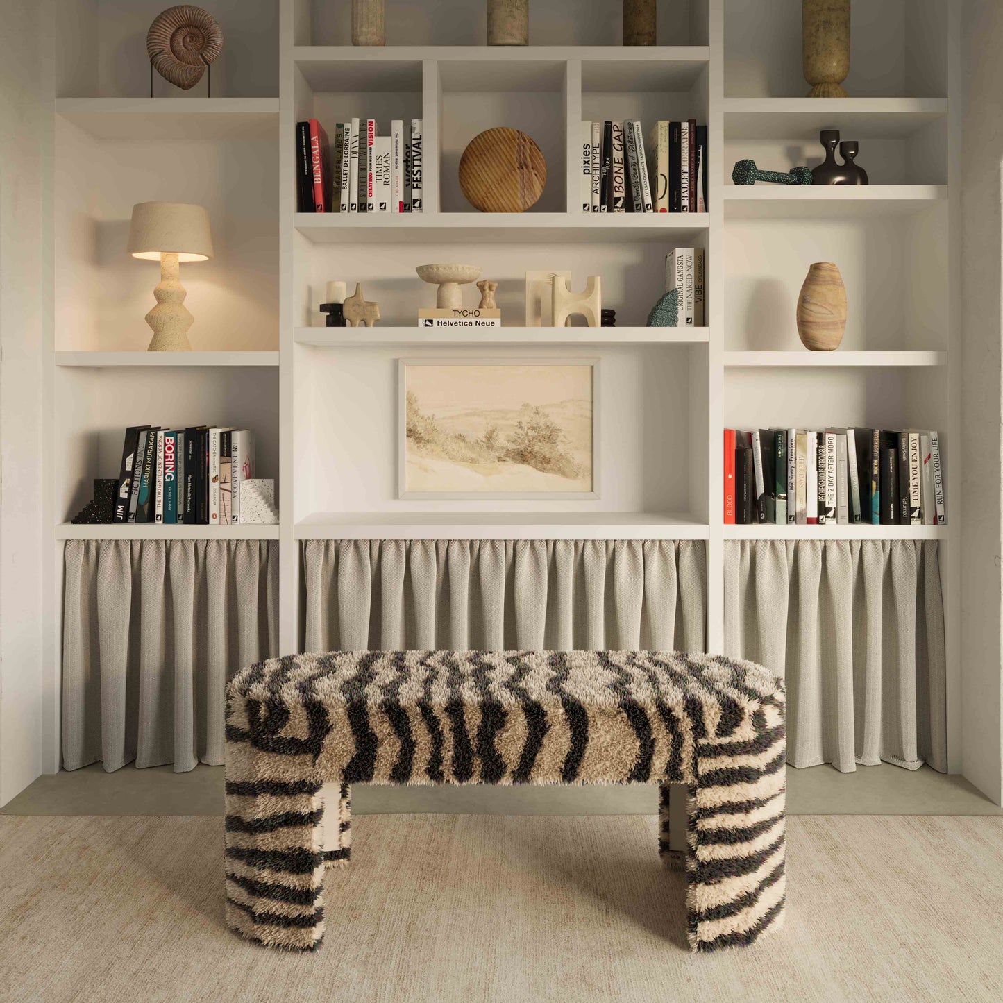 Zebra Brown Striped Tufted Bench by TOV