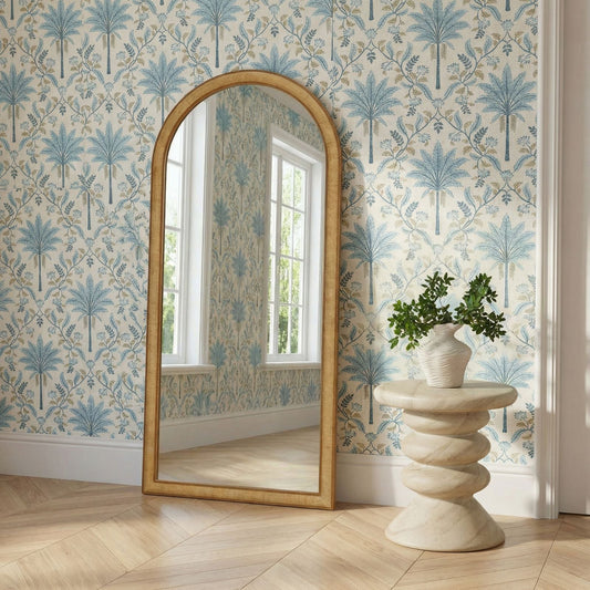 Arch 72" Natural Raffia Contract-Grade Floor Mirror by TOV Furniture – photo 2 of 6