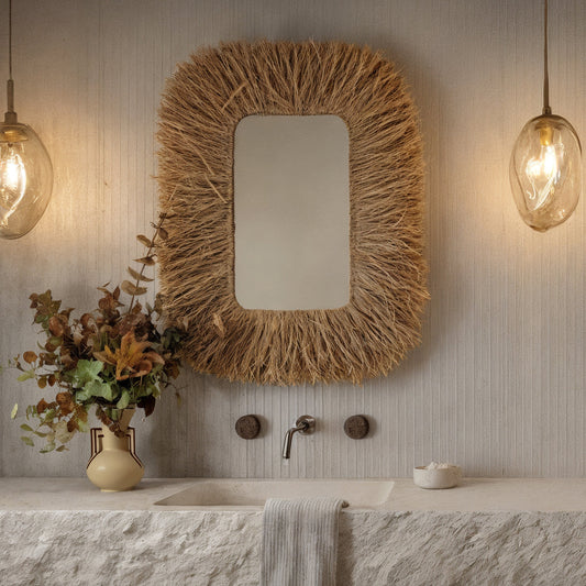 Palm 29.6"x43.4" Natural Sisal Rectangular Wall Mirror by TOV Furniture – photo 6 of 6