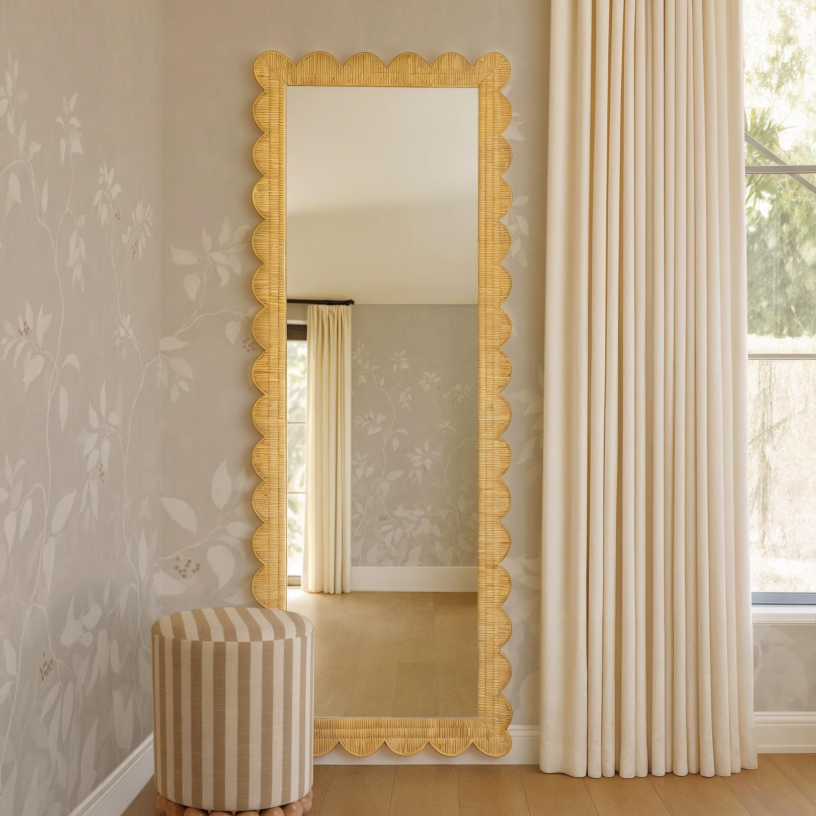 Bama 29.1" x 75" Long Natural Rattan Wall Mirror Natural by Tov Furniture