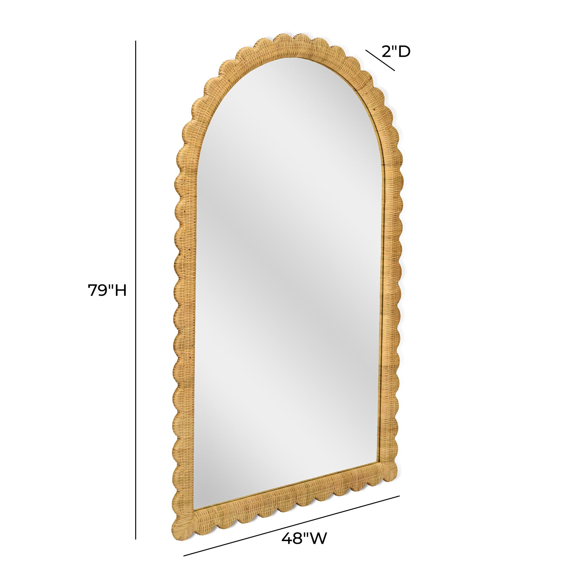 Bama 48" x 79" Jumbo Natural Rattan Arched Wall Mirror Natural by Tov Furniture