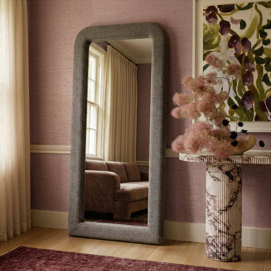 Heidi 43"X78" Oversized Upholstered Floor Mirror in Espresso Textured Fabric by TOV Furniture – photo 2 of 6
