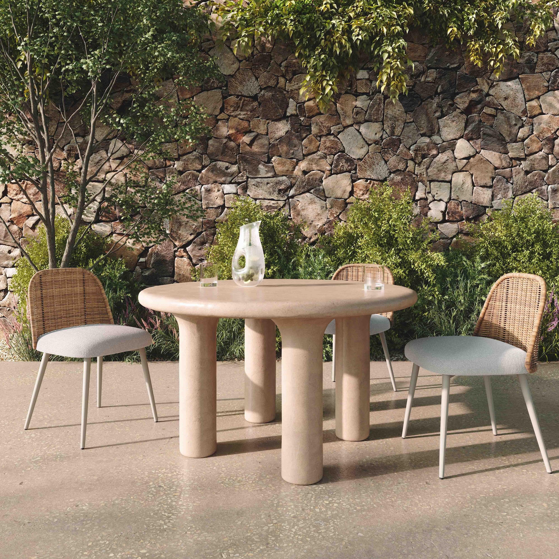 Barbara 47" Cream Textured Indoor/Outdoor Round Dining Table Cream by Tov Furniture