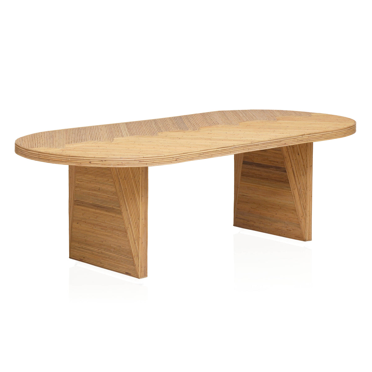 Caren 95" Natural Rattan and Glass Oval Dining Table by TOV Furniture – photo 3 of 9