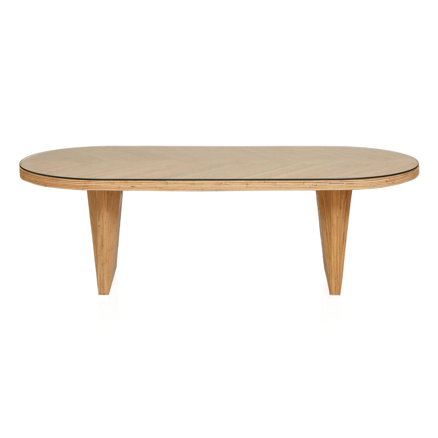 Caren 95 Natural Rattan And Glass Oval Dining Table by TOV D21025