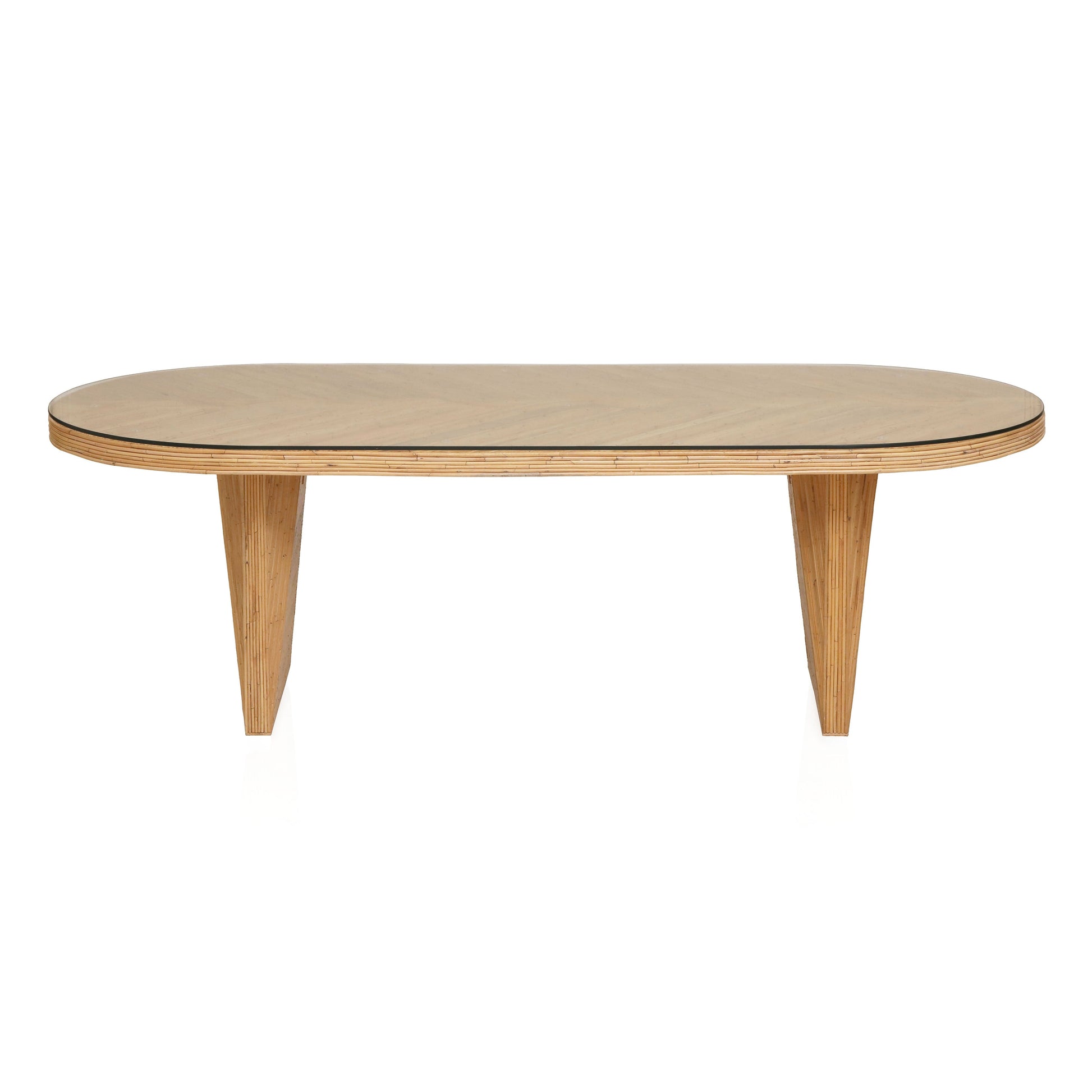 Caren 95 Natural Rattan And Glass Oval Dining Table by TOV D21025