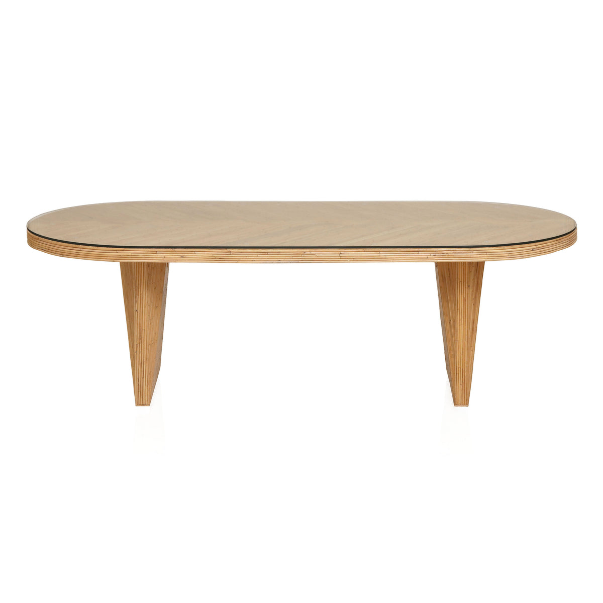 Caren 95" Natural Rattan and Glass Oval Dining Table by TOV Furniture – photo 4 of 9