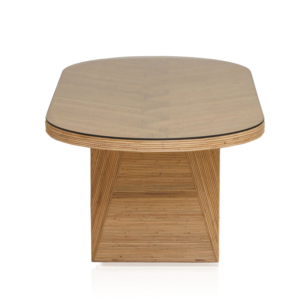 Caren 95" Natural Rattan and Glass Oval Dining Table by TOV Furniture – photo 5 of 9