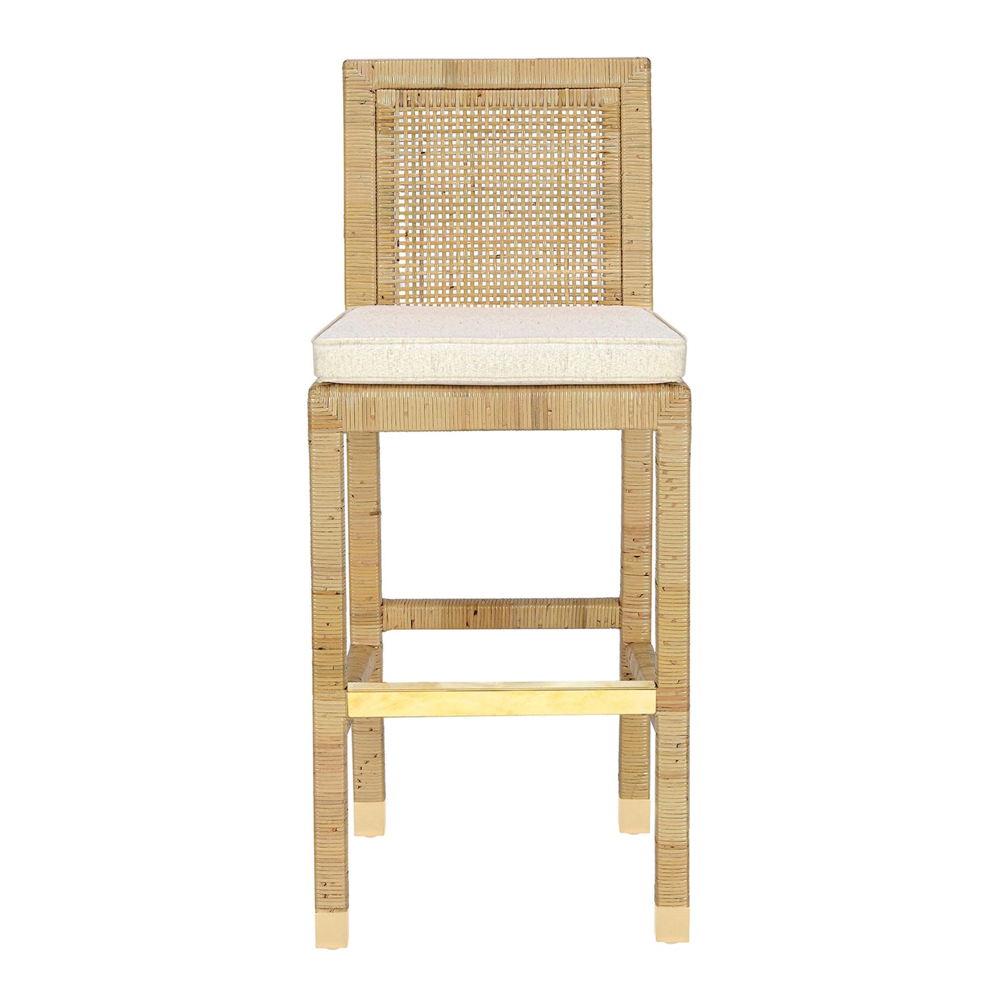 Amara Rattan &amp; Cream Contract-Grade Linen Stool Cream, Natural Bar Height by Tov Furniture
