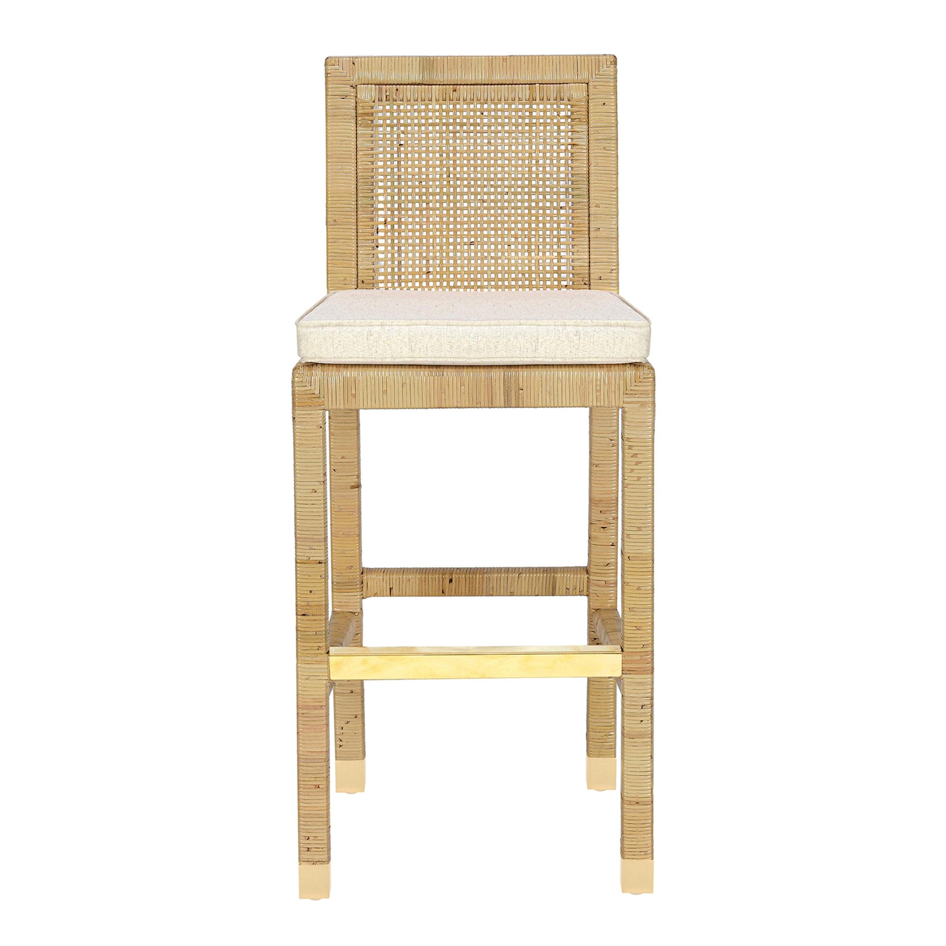 Amara Rattan &amp; Cream Contract-Grade Linen Stool Cream, Natural Bar Height by Tov Furniture
