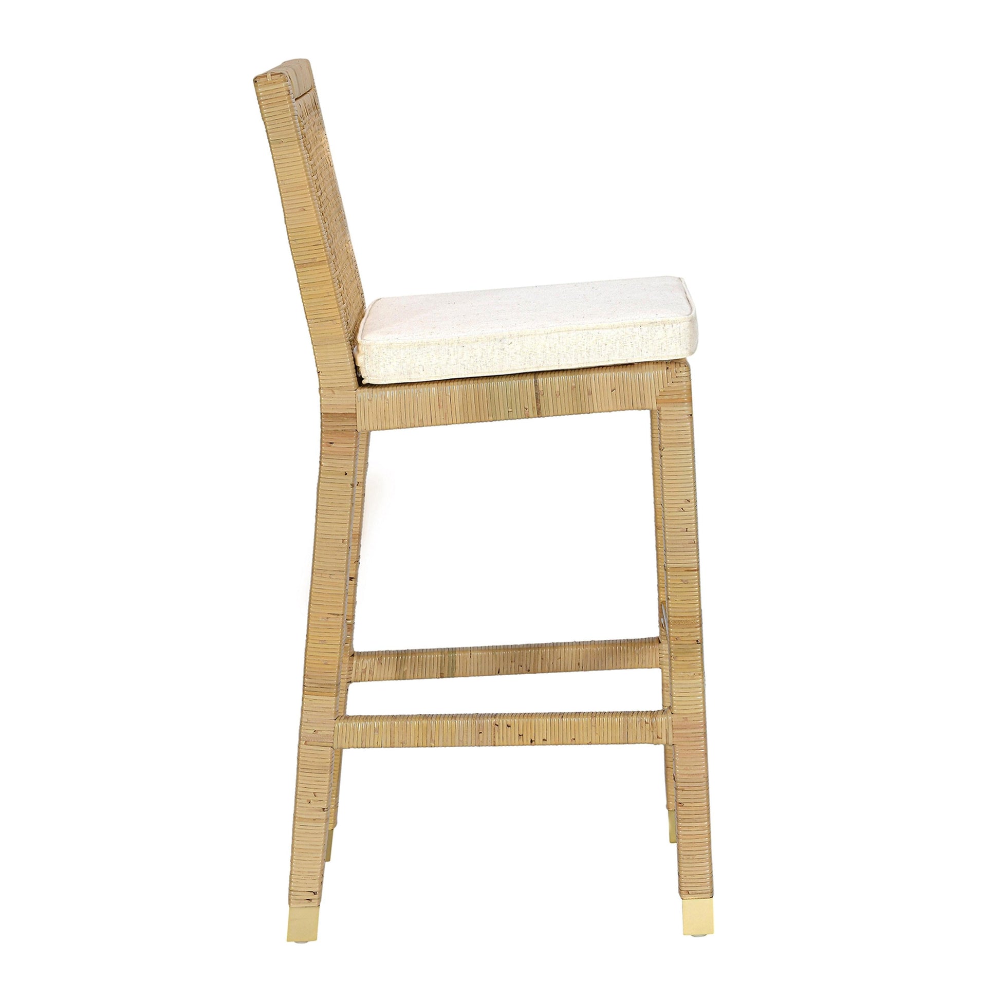 Amara Rattan &amp; Cream Contract-Grade Linen Stool Cream, Natural Bar Height by Tov Furniture