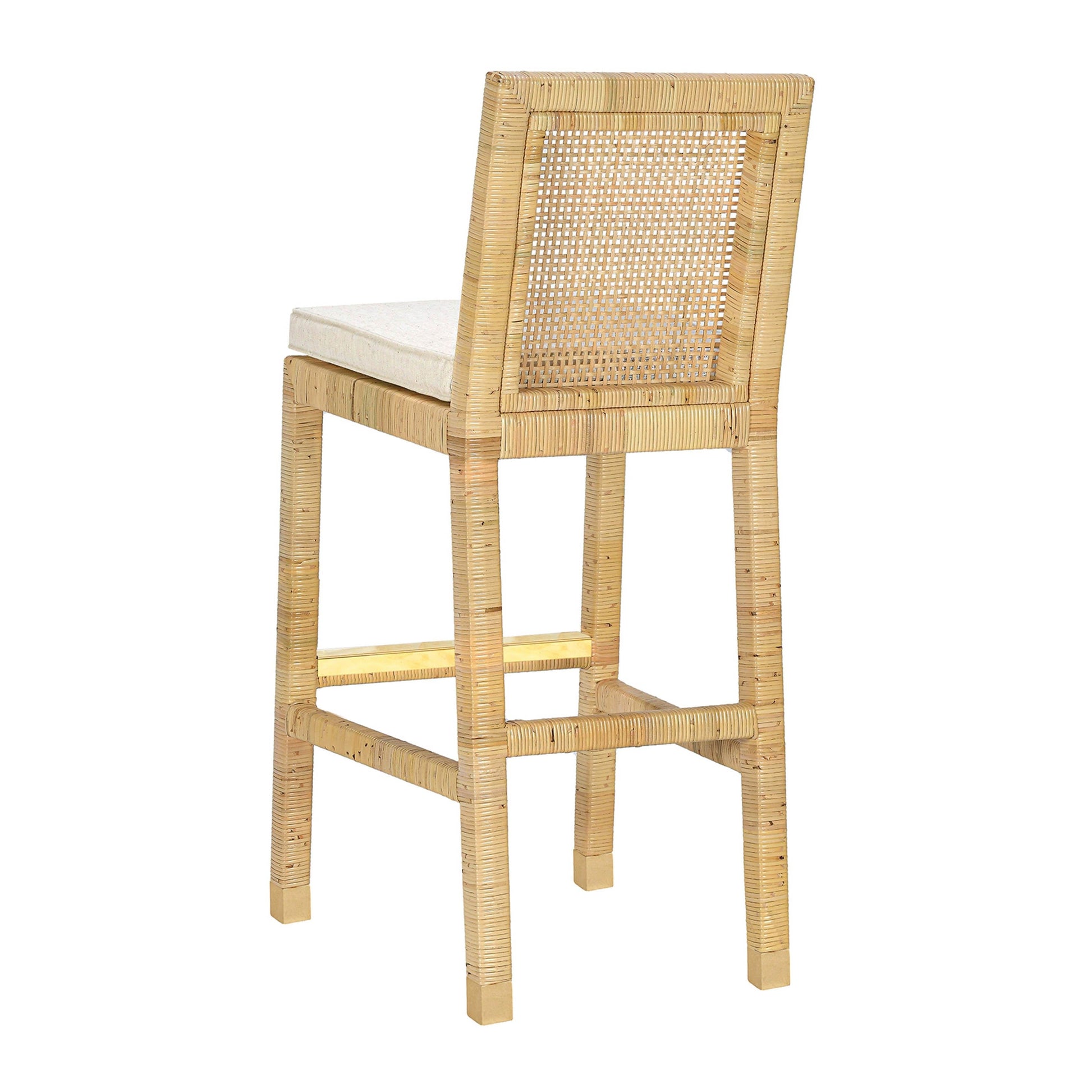 Amara Rattan &amp; Cream Contract-Grade Linen Stool Cream, Natural Bar Height by Tov Furniture