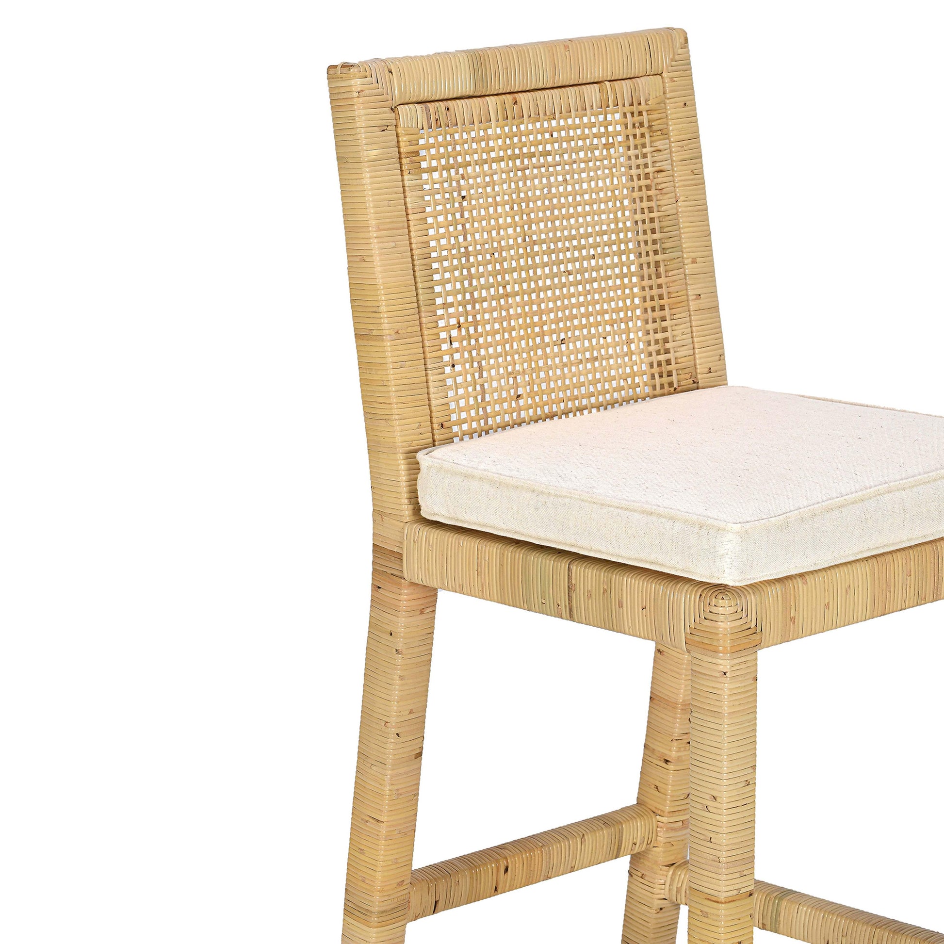 Amara Rattan &amp; Cream Contract-Grade Linen Stool Cream, Natural Bar Height by Tov Furniture