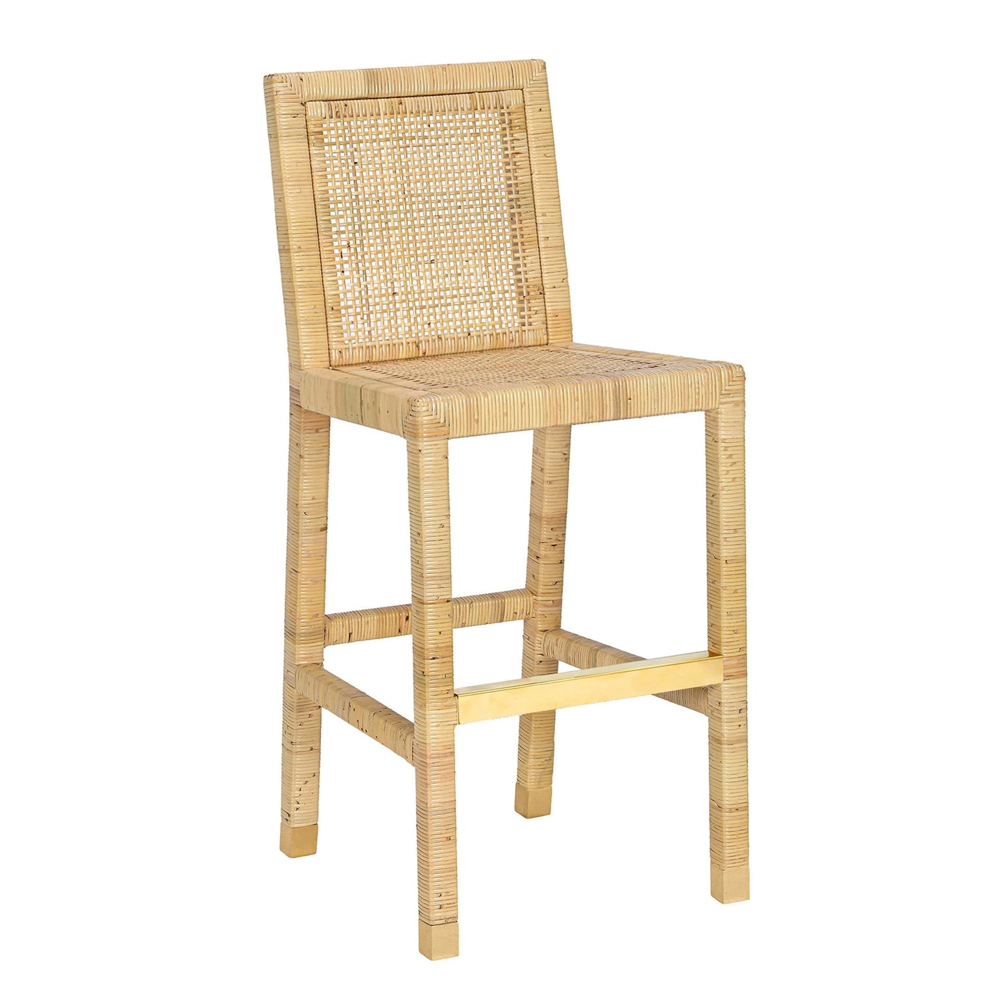 Amara Rattan &amp; Cream Contract-Grade Linen Stool Cream, Natural Bar Height by Tov Furniture
