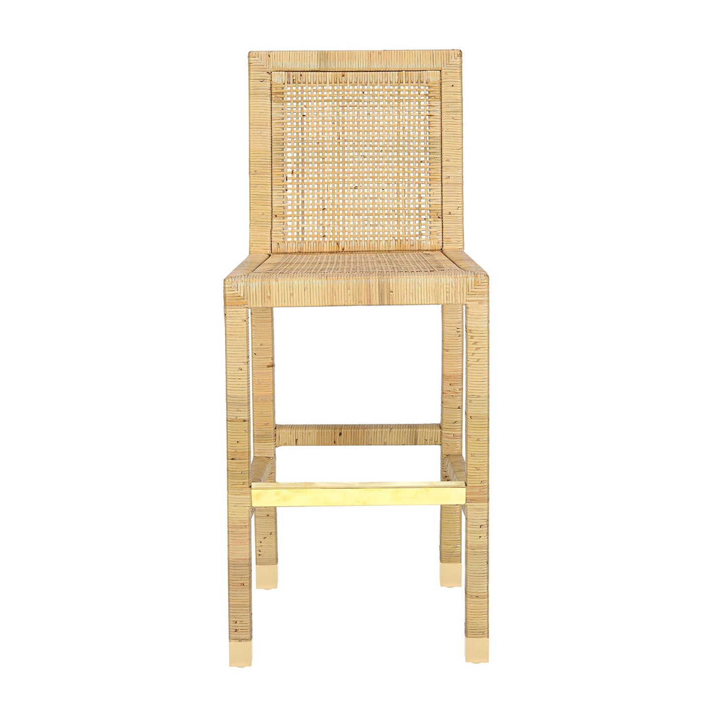 Amara Rattan &amp; Cream Contract-Grade Linen Stool Cream, Natural Bar Height by Tov Furniture