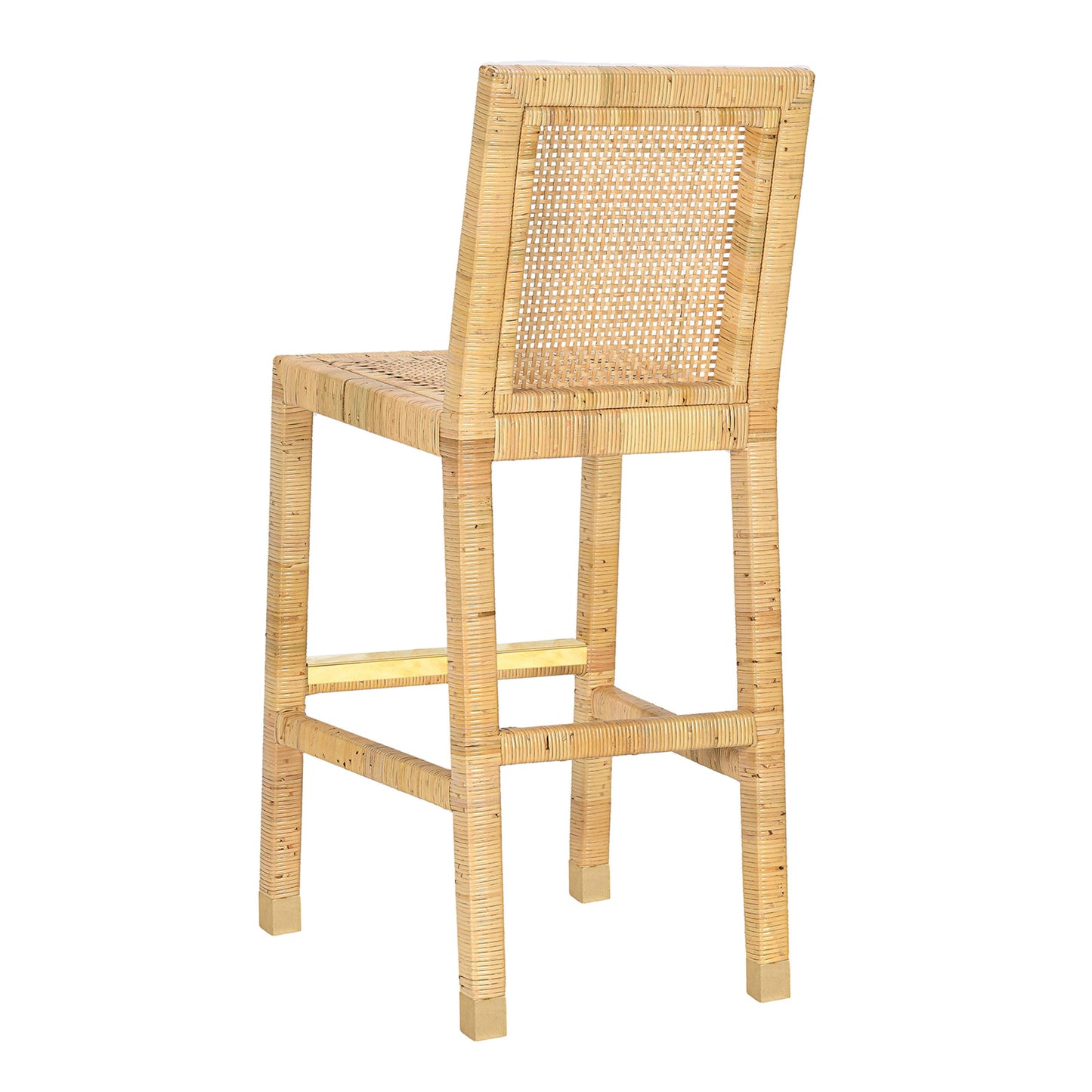 Amara Rattan &amp; Cream Contract-Grade Linen Stool Cream, Natural Bar Height by Tov Furniture
