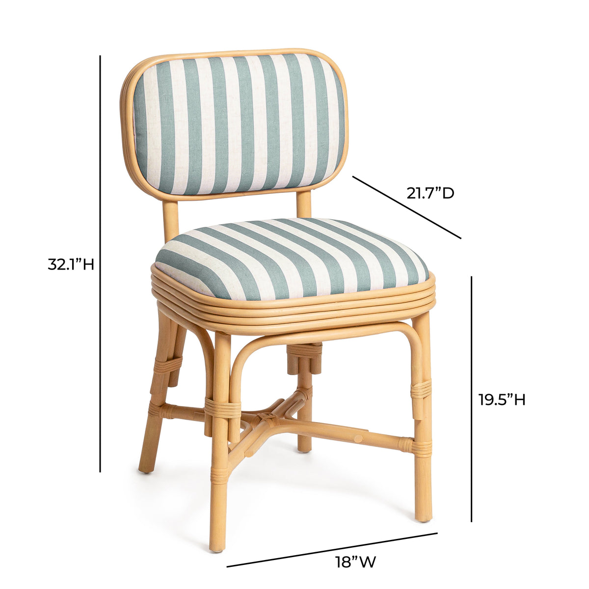 Dorine Mint Green Striped Performance Linen & Rattan Dining Chair by TOV Furniture – photo 8 of 8
