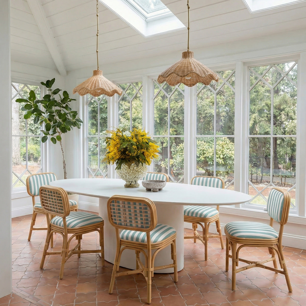 Dorine Mint Green Striped Performance Linen & Rattan Dining Chair by TOV Furniture – photo 2 of 8