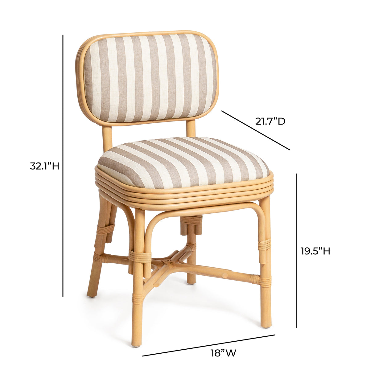 Dorine Khaki Striped Performance Linen & Rattan Dining Chair by TOV Furniture – photo 8 of 8