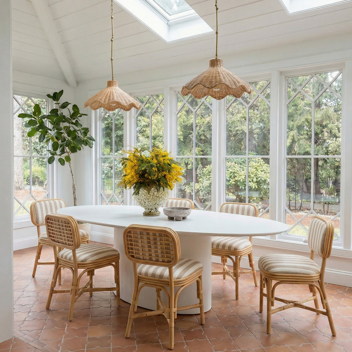 Dorine Khaki Striped Performance Linen & Rattan Dining Chair by TOV Furniture – photo 2 of 8