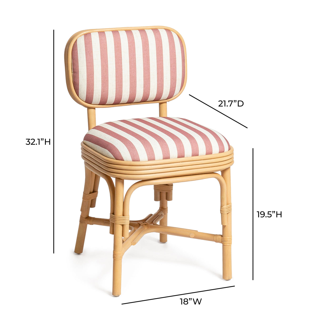 Dorine Red Striped Performance Linen & Rattan Dining Chair by TOV Furniture – photo 8 of 8
