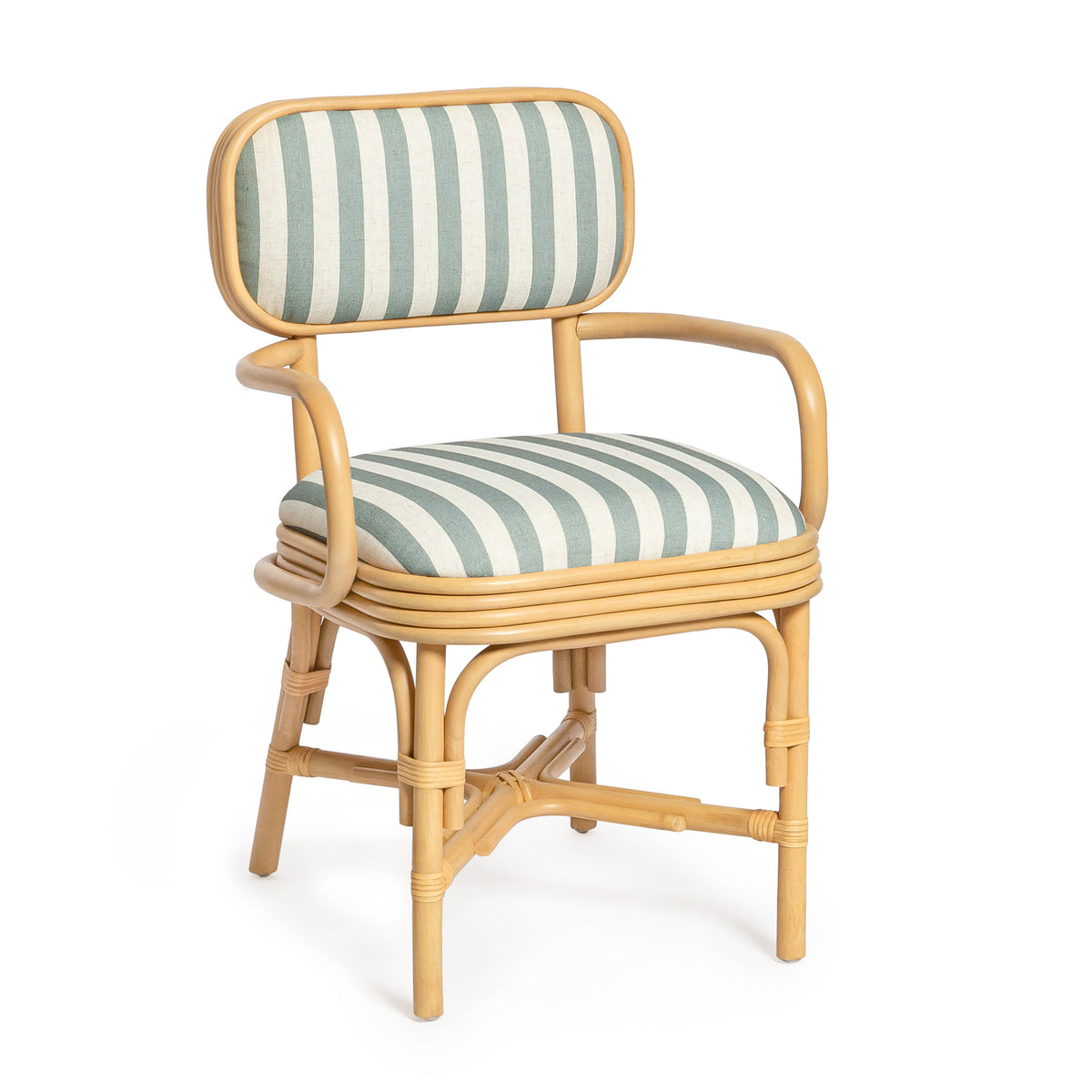Dorine Mint Green Striped Performance Linen & Rattan Dining Armchair by TOV Furniture – photo 1 of 8
