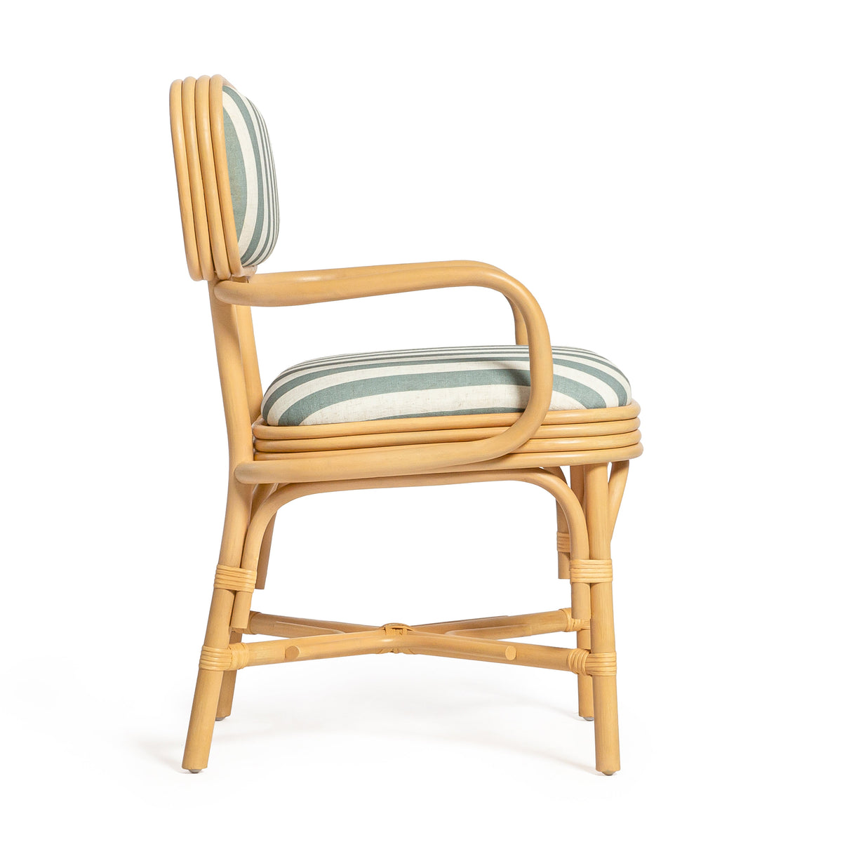 Dorine Mint Green Striped Performance Linen & Rattan Dining Armchair by TOV Furniture – photo 4 of 8