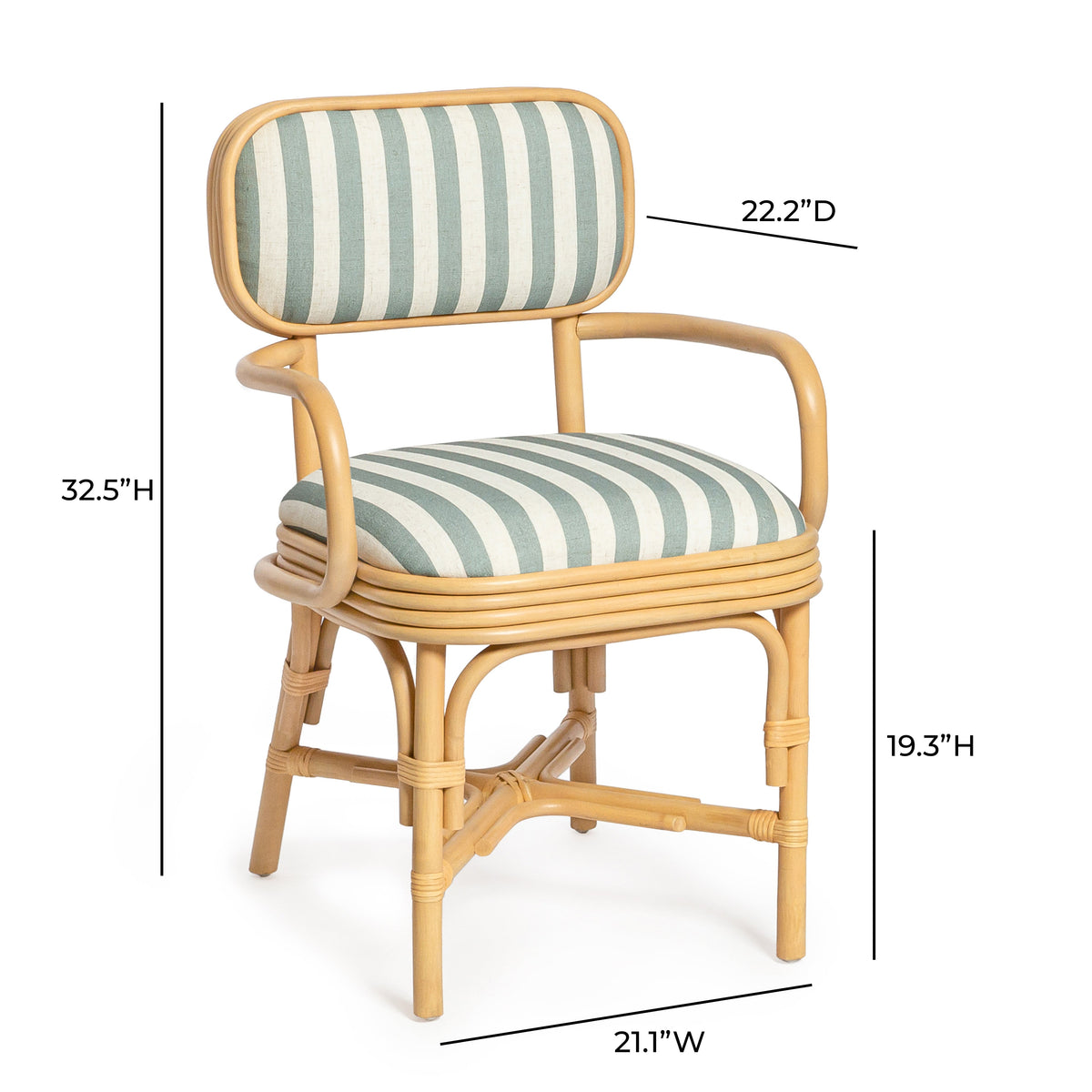 Dorine Mint Green Striped Performance Linen & Rattan Dining Armchair by TOV Furniture – photo 8 of 8