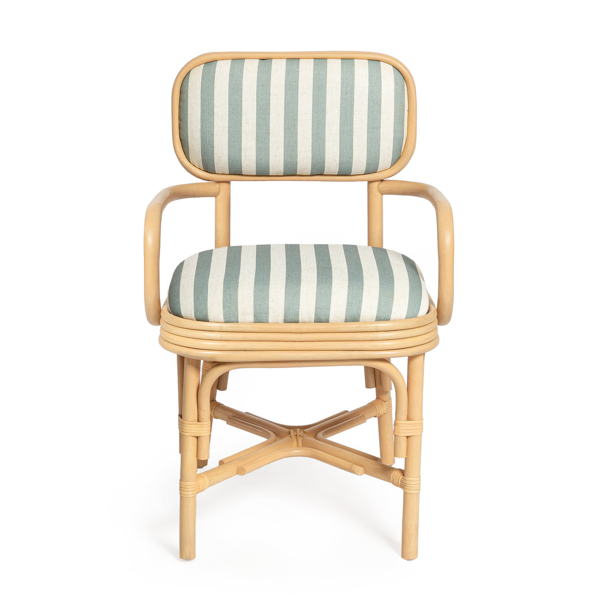 Dorine Mint Green Striped Performance Linen & Rattan Dining Armchair by TOV Furniture – photo 3 of 8